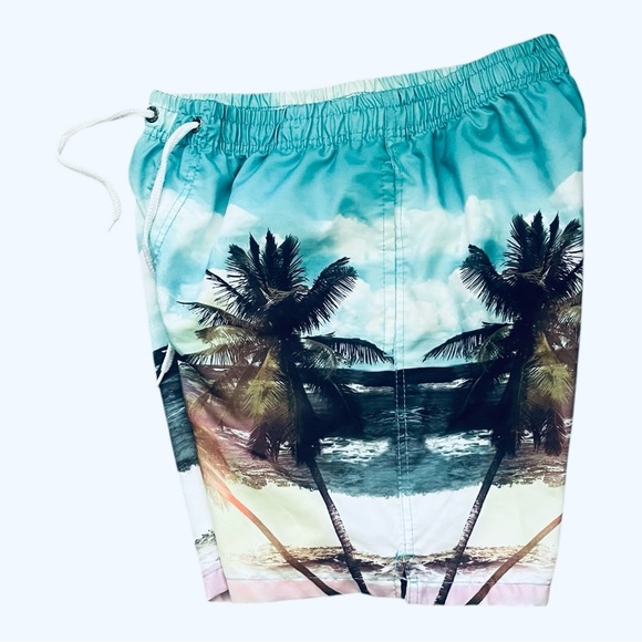 B.Split Swim Trunks Men L multicolored tropical beach print lined elastic waist - Picture 6 of 13
